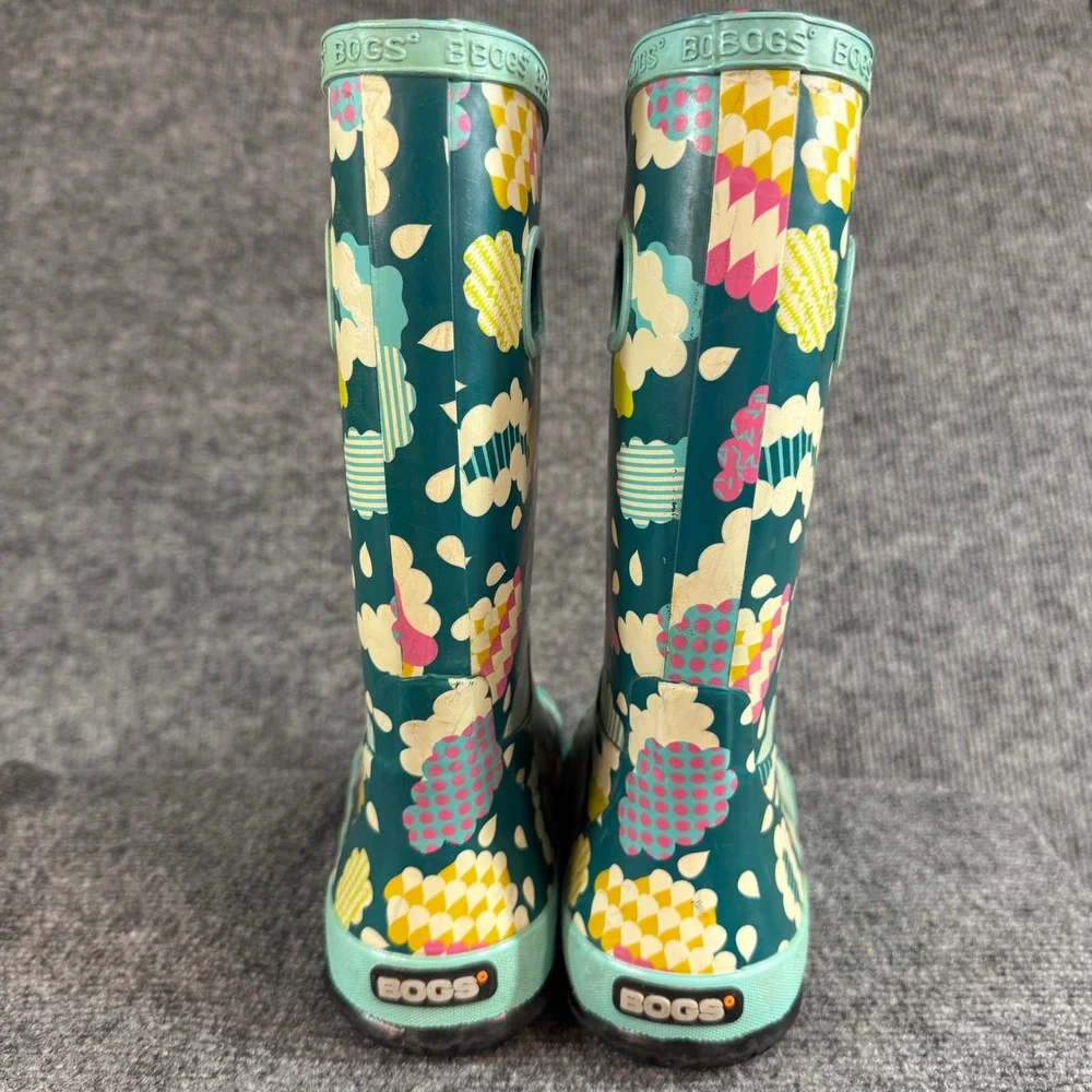 Bogs Rainit Clouds Teal Green Waterproof Rain Boots Youth Size 3 72379-440